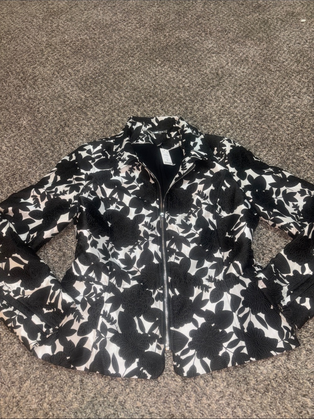 Black & White Floral Zip Blazer Jacket - Women's